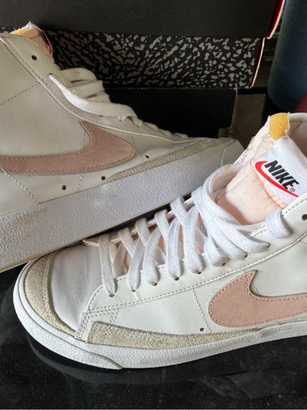 Nike White & Blush Pink Mid-Top Sneakers